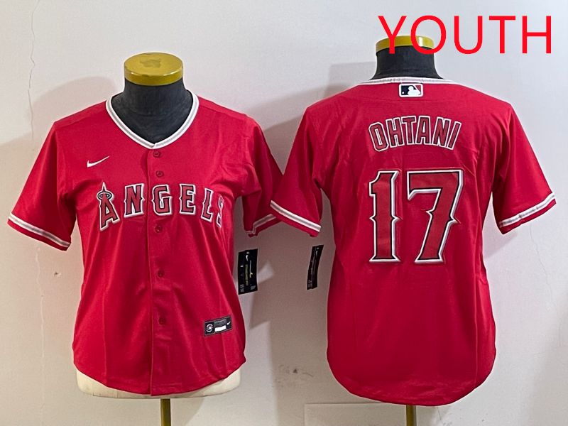 Youth Los Angeles Angels 17 Ohtani Red Nike Game 2025 MLB Jersey style 1
